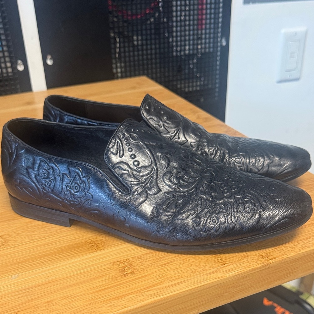 Robert Graham Black Embossed Leather Loafers